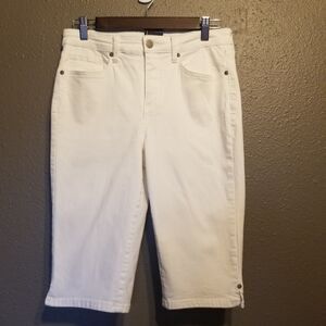 NYDJ 6 Capri White Bermuda Knee Length Stretch Denim Lightweight Beach Preppy